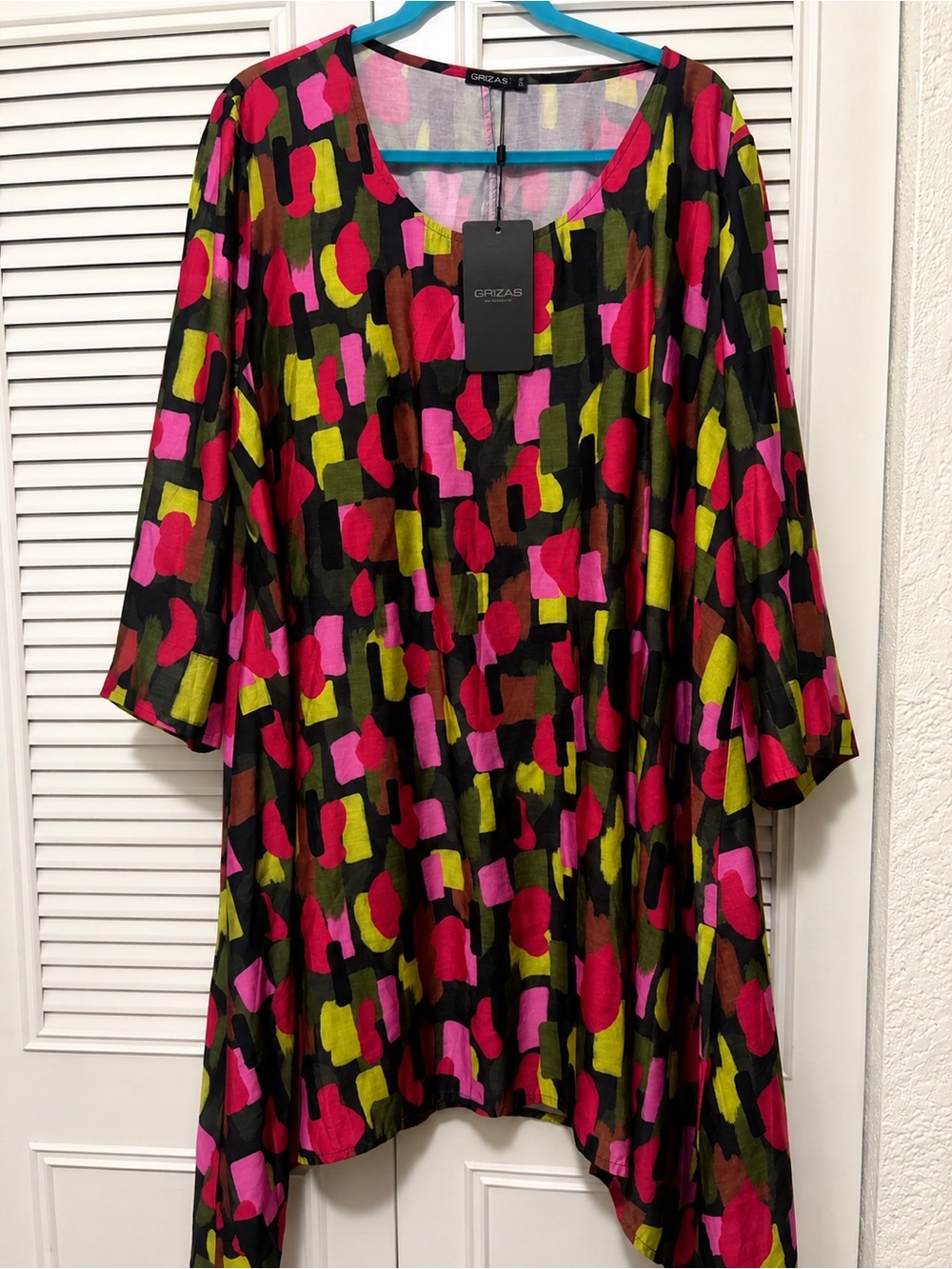 GRIZAS Bamboo Silk Abstract Tunic Dress Top Asymmetrical Hem XXL NWT